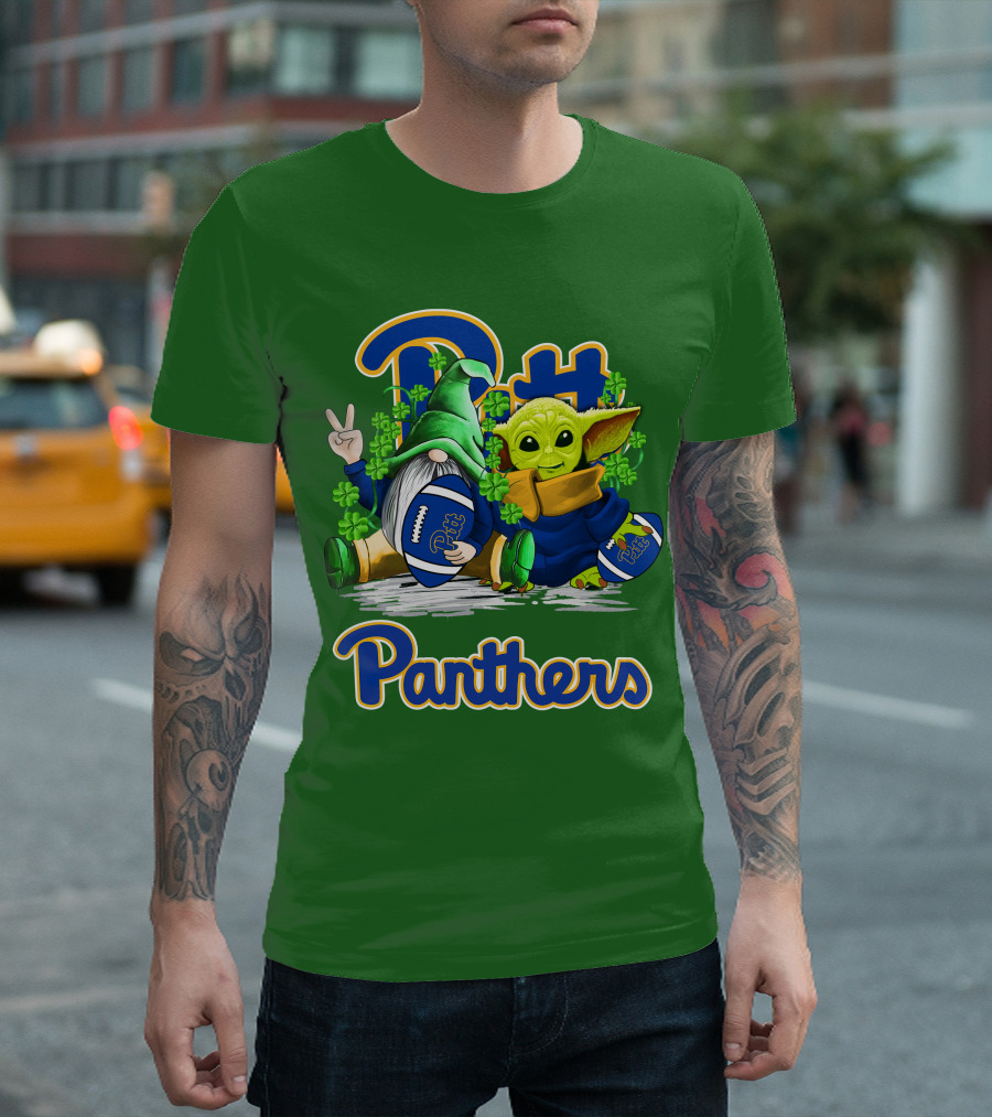 Pitt Panthers St. Patrick’s Day Football Gnome and Baby Yoda with Shamrocks T-Shirt