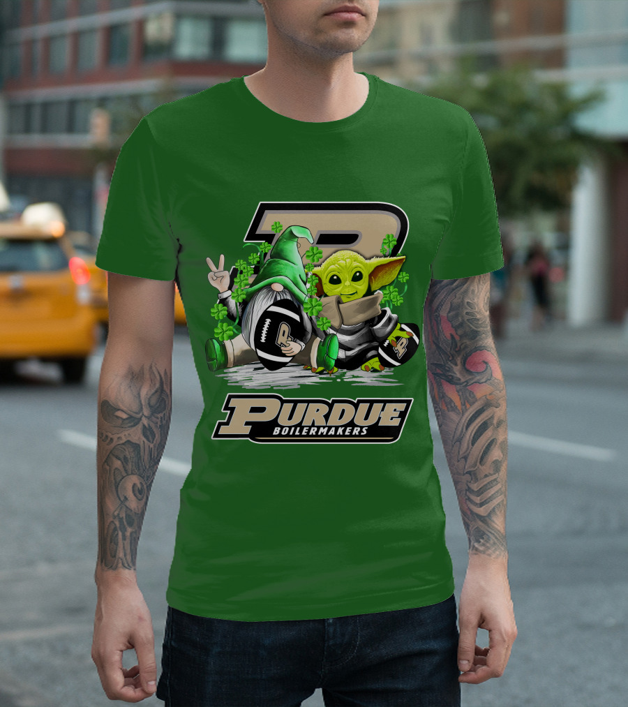 Purdue Boilermakers St. Patrick's Day Football with Gnome and Baby Alien T-Shirt