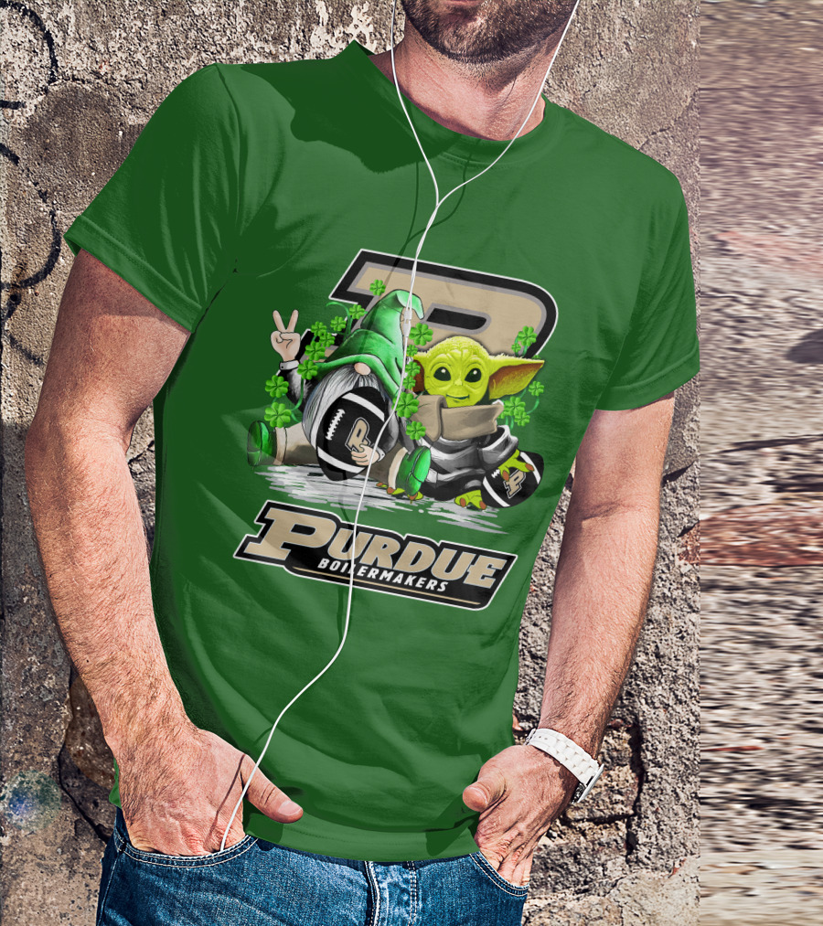 Purdue Boilermakers St. Patrick's Day Football With Gnome And Baby Alien T-Shirt