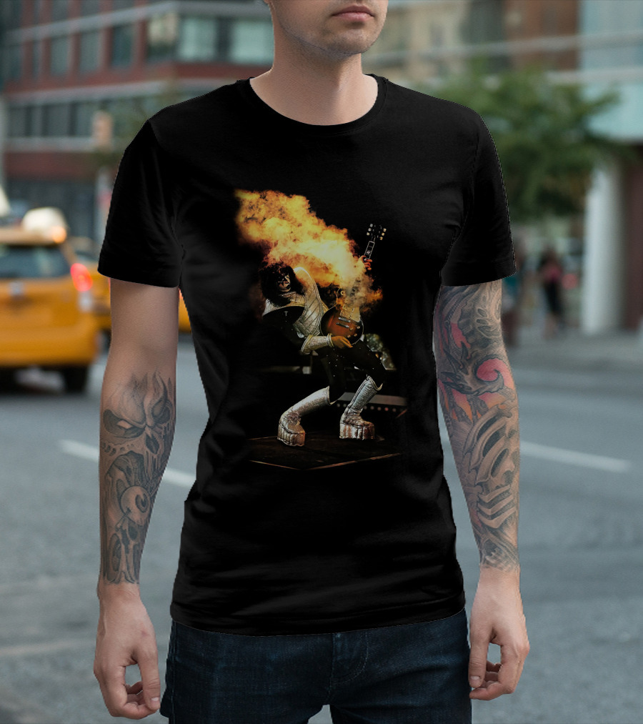 AF Live2 Spaceman Rock Guitar Flames T-Shirt