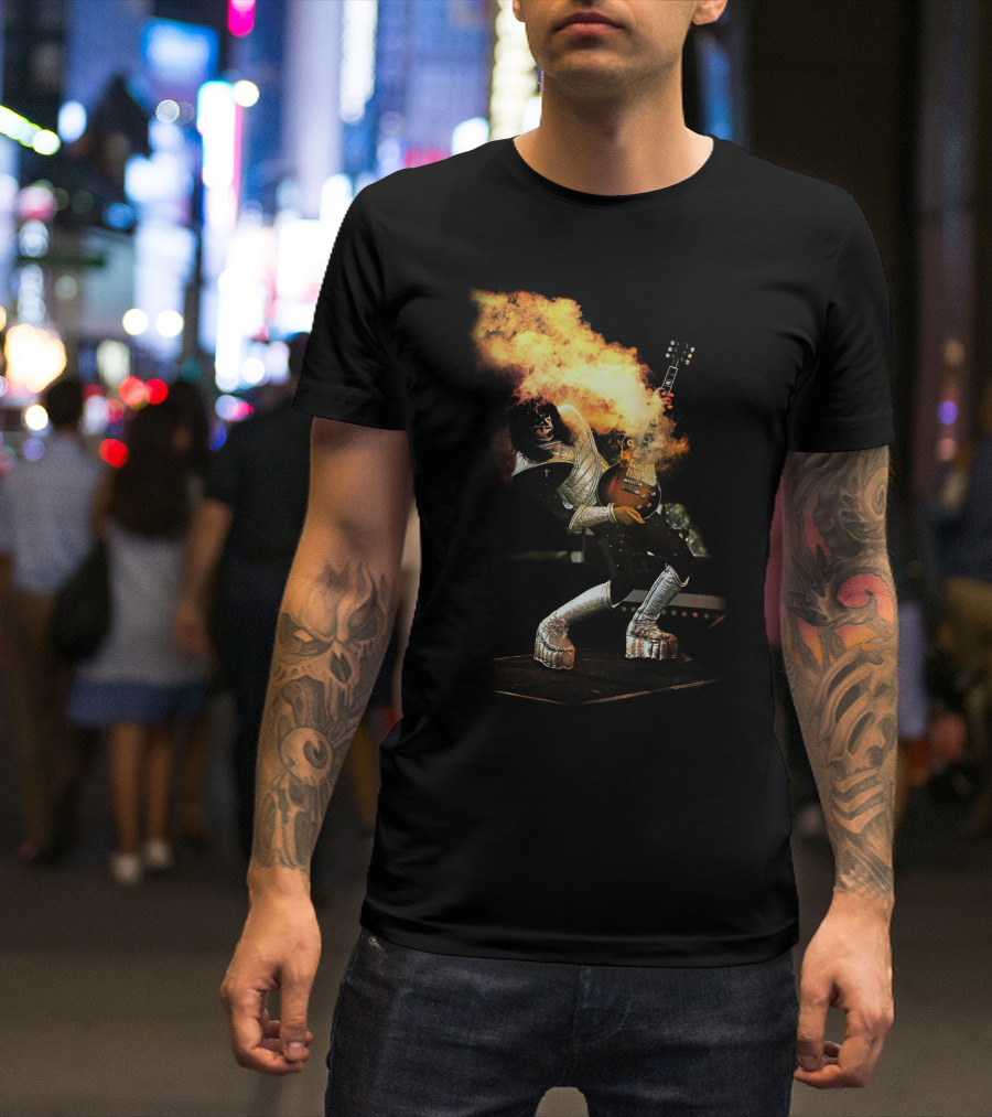 AF Live2 Spaceman Rock Guitar Flames T-Shirt