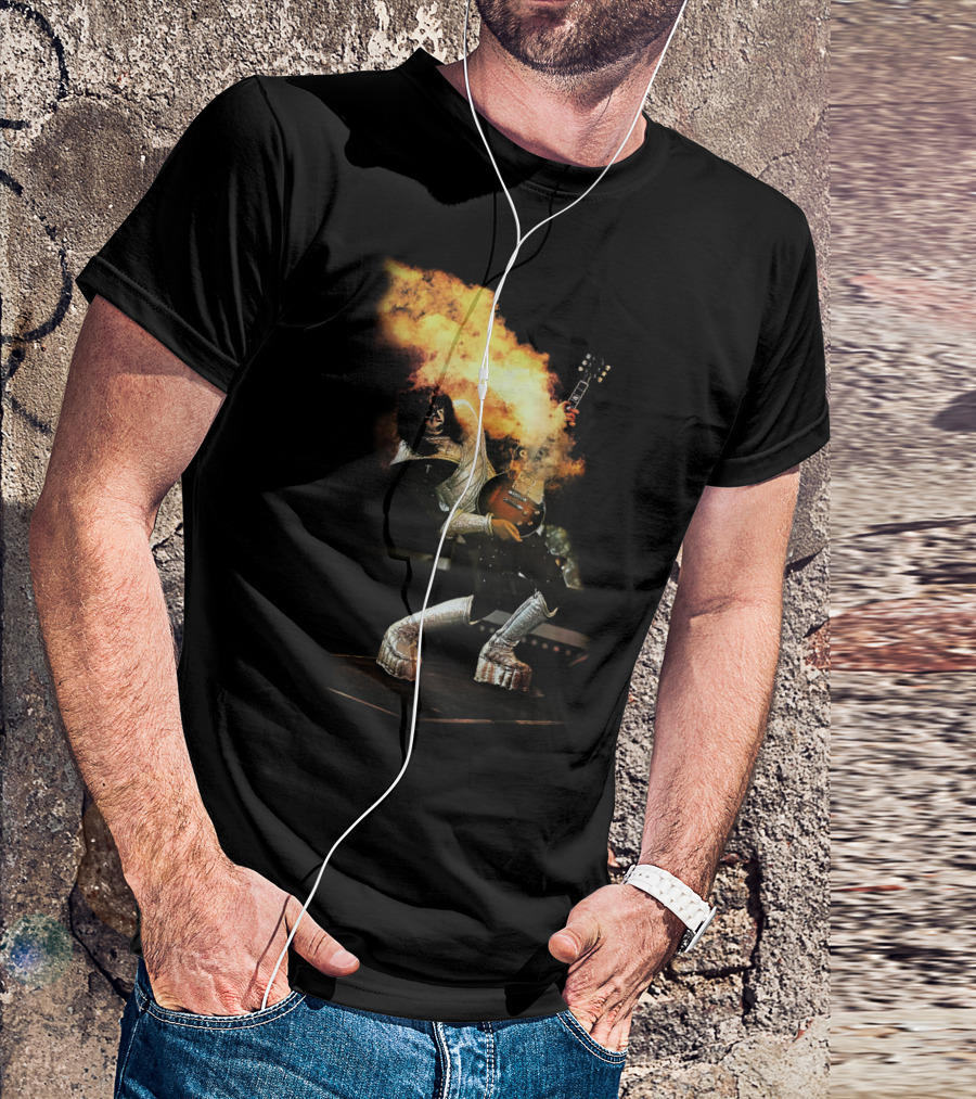 AF Live2 Spaceman Rock Guitar Flames T-Shirt