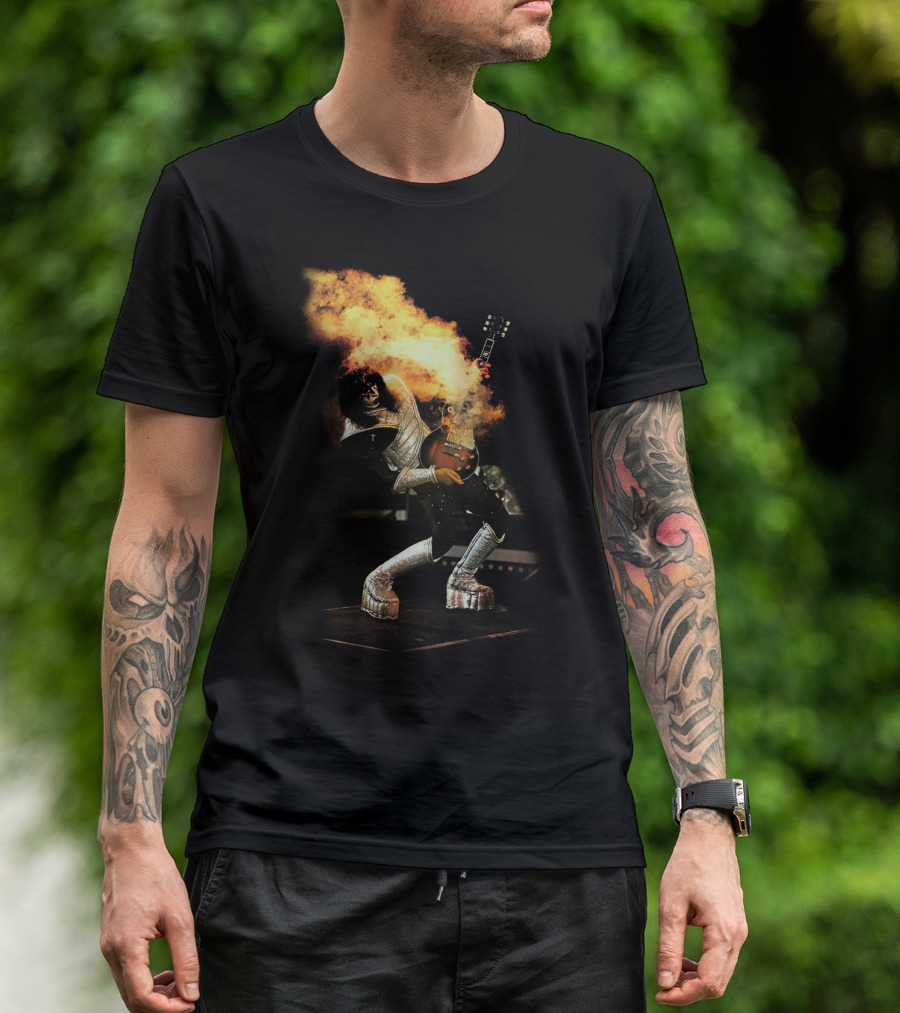 AF Live2 Spaceman Rock Guitar Flames T-Shirt
