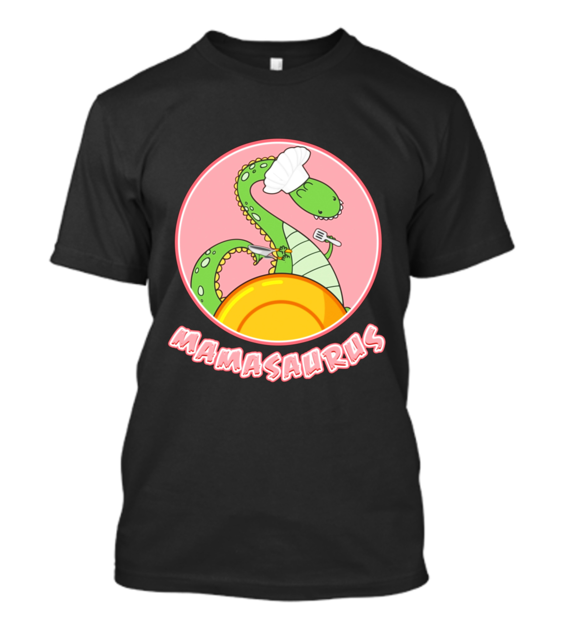 Mamasaurus Dinosaur Chef Cooking With Pink Background T-Shirt
