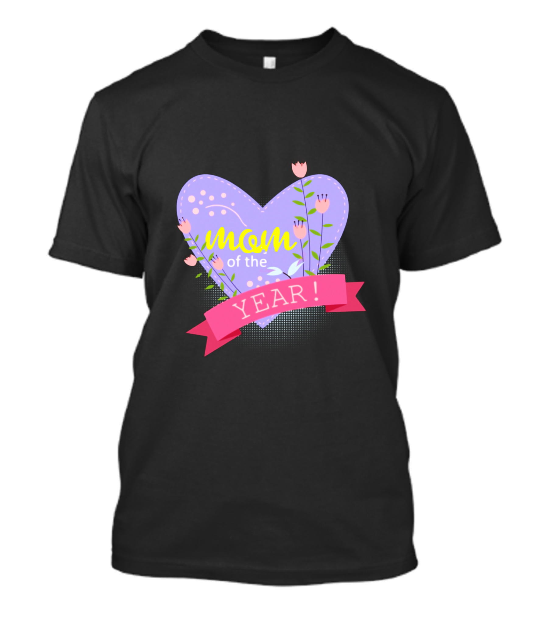 Mom Of The Year Lavender Heart With Pink Tulip Flowers T-Shirt
