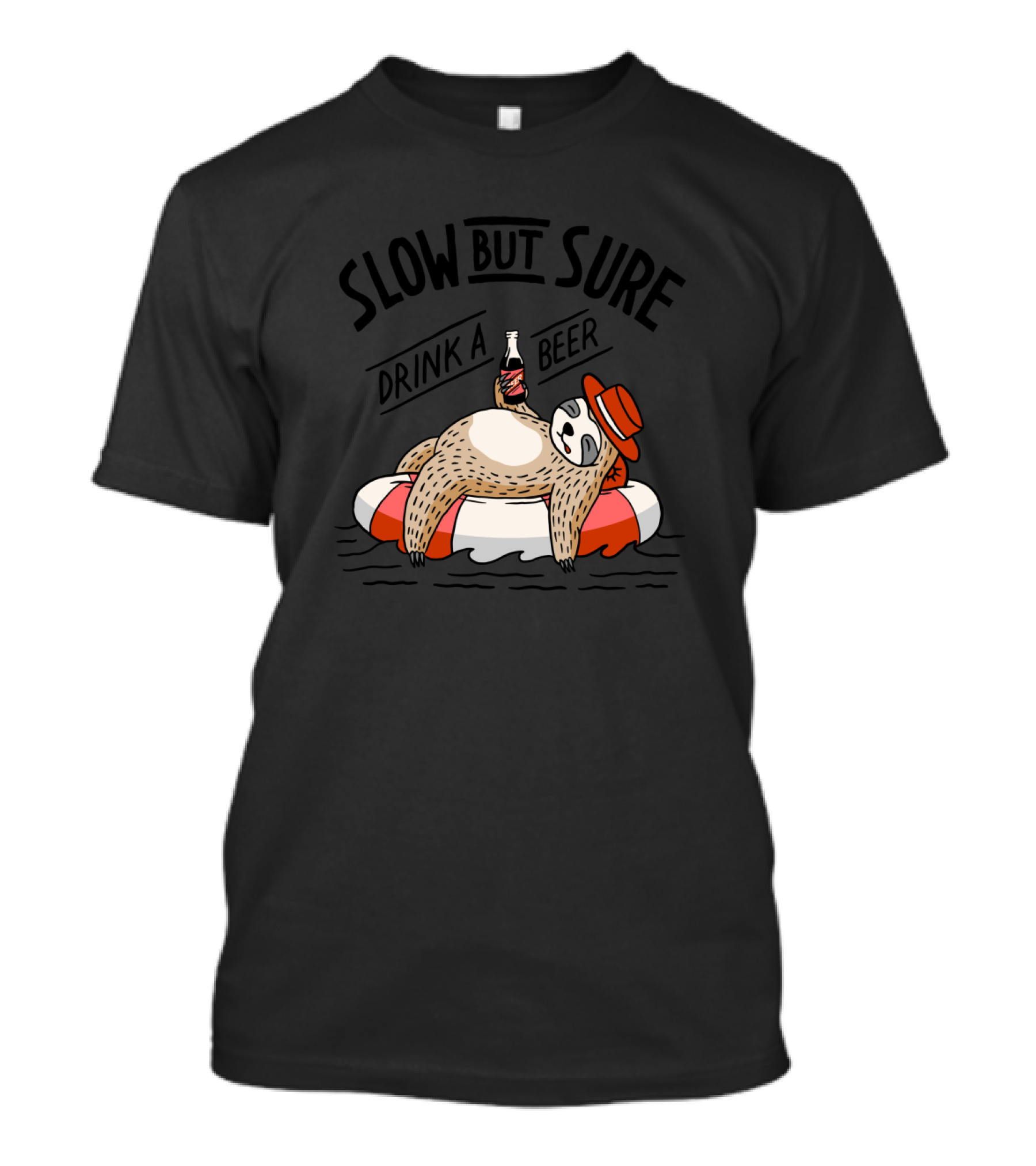 Slow But Sure Drink A Beer Relaxing Sloth On Inflatable T-Shirt