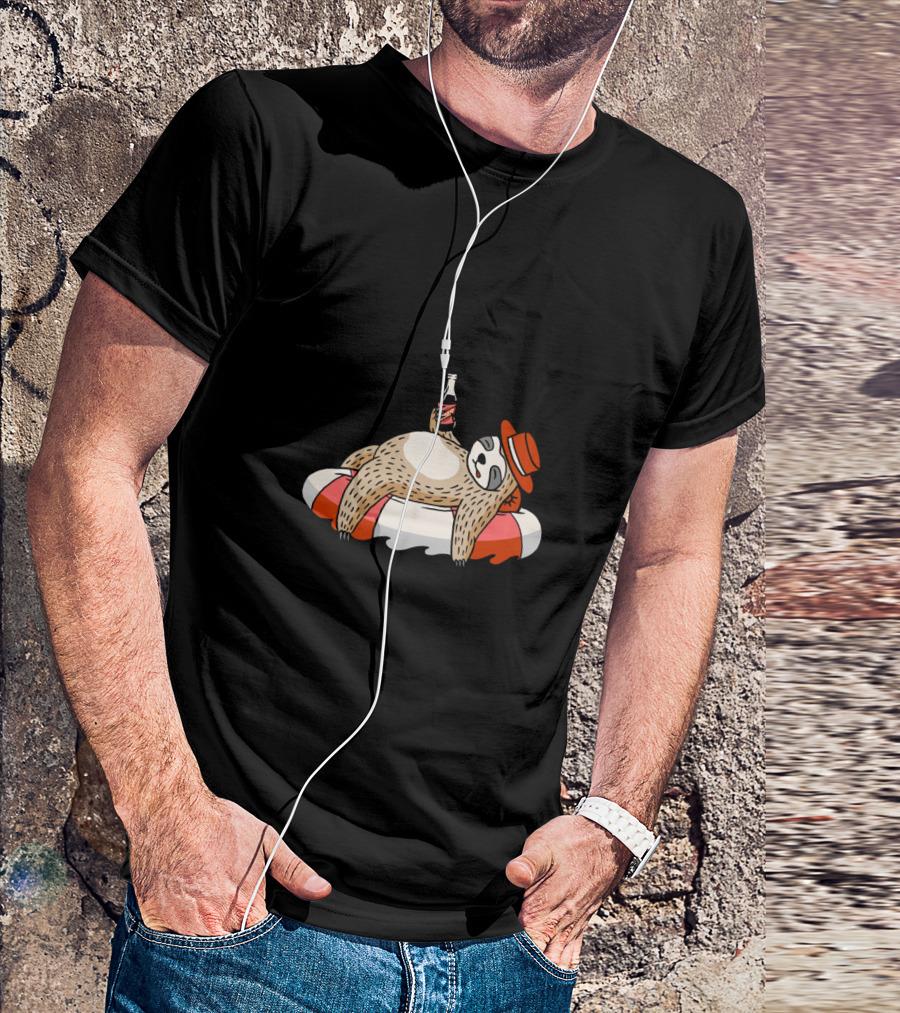 Slow But Sure Drink A Beer Relaxing Sloth On Inflatable T-Shirt