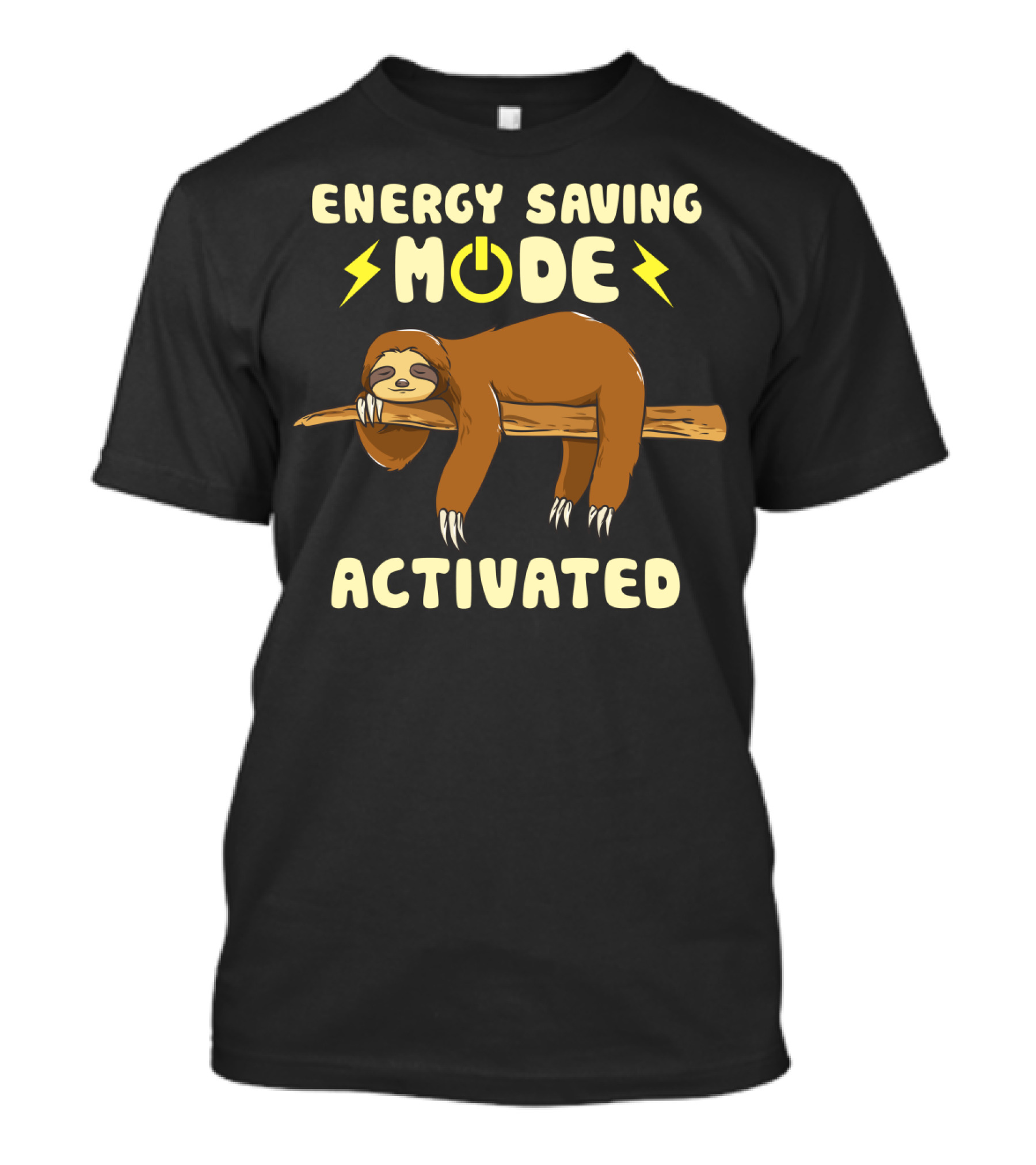 Energy Saving Mode Activated Sloth With Power Button And Lightning Bolts T-Shirt