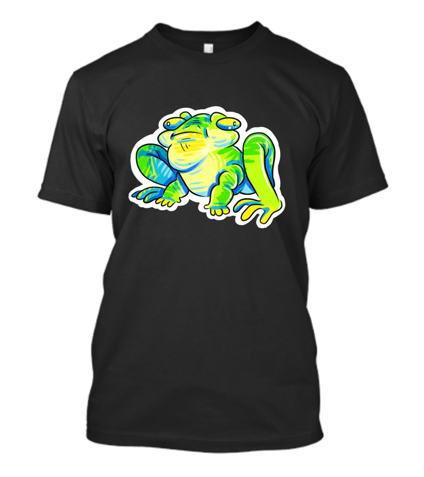 Green And Blue Cartoon Frog With Bewildered Expression T-Shirt
