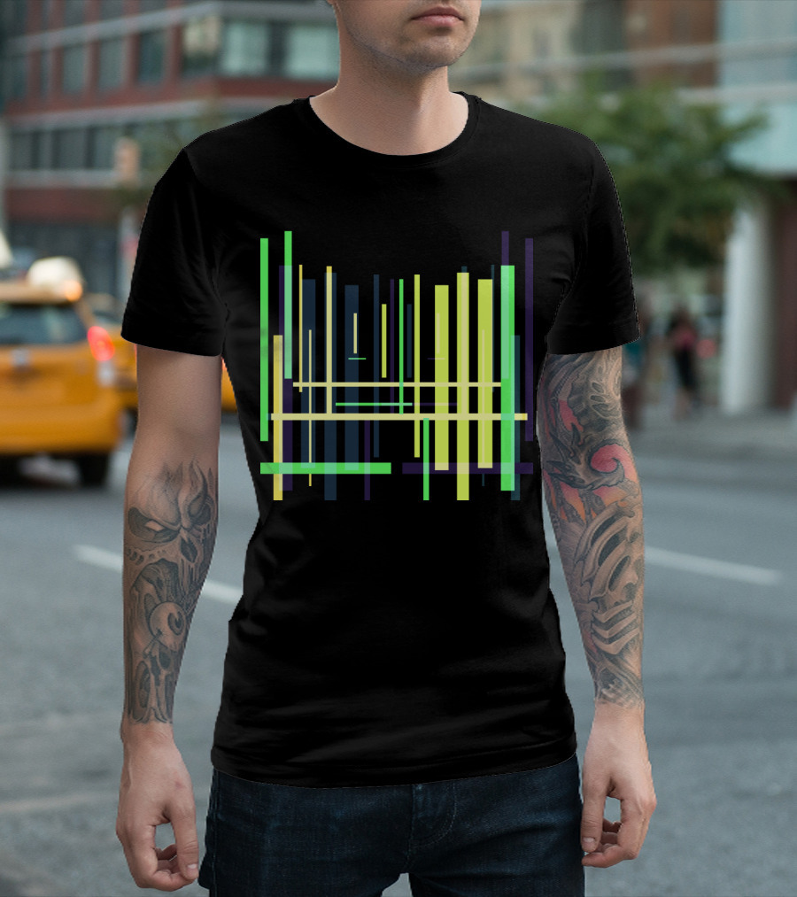 Neon Geometric Linear Pattern with Vibrant Bars T-Shirt