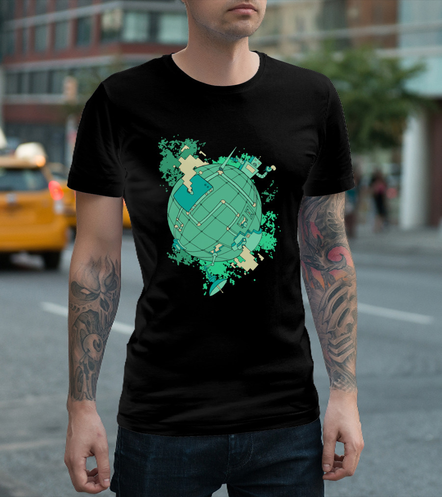 Modern World Future Robot Globe in Geometric Abstract T-Shirt