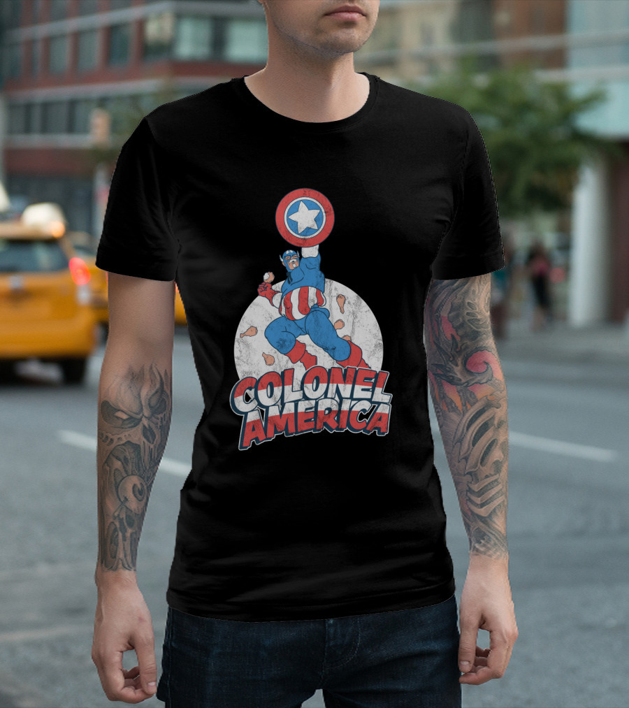 Colonel America Fried Chicken Superhero Parody Shield Wings T-Shirt