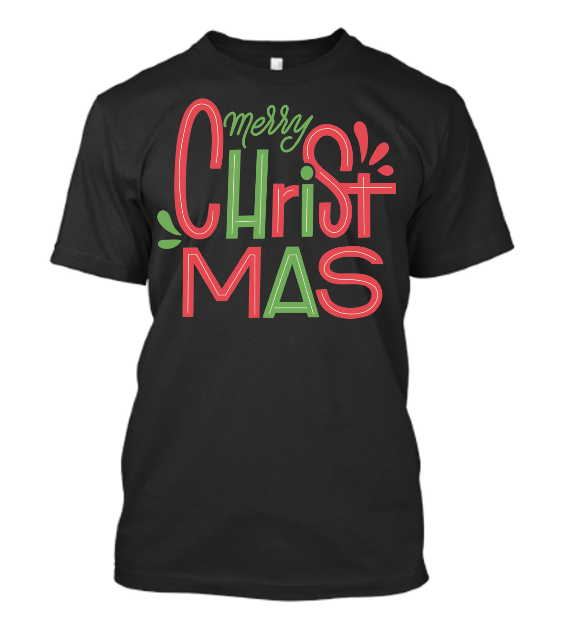 Merry Christmas Colorful Text Design With Festive Decorations T-Shirt