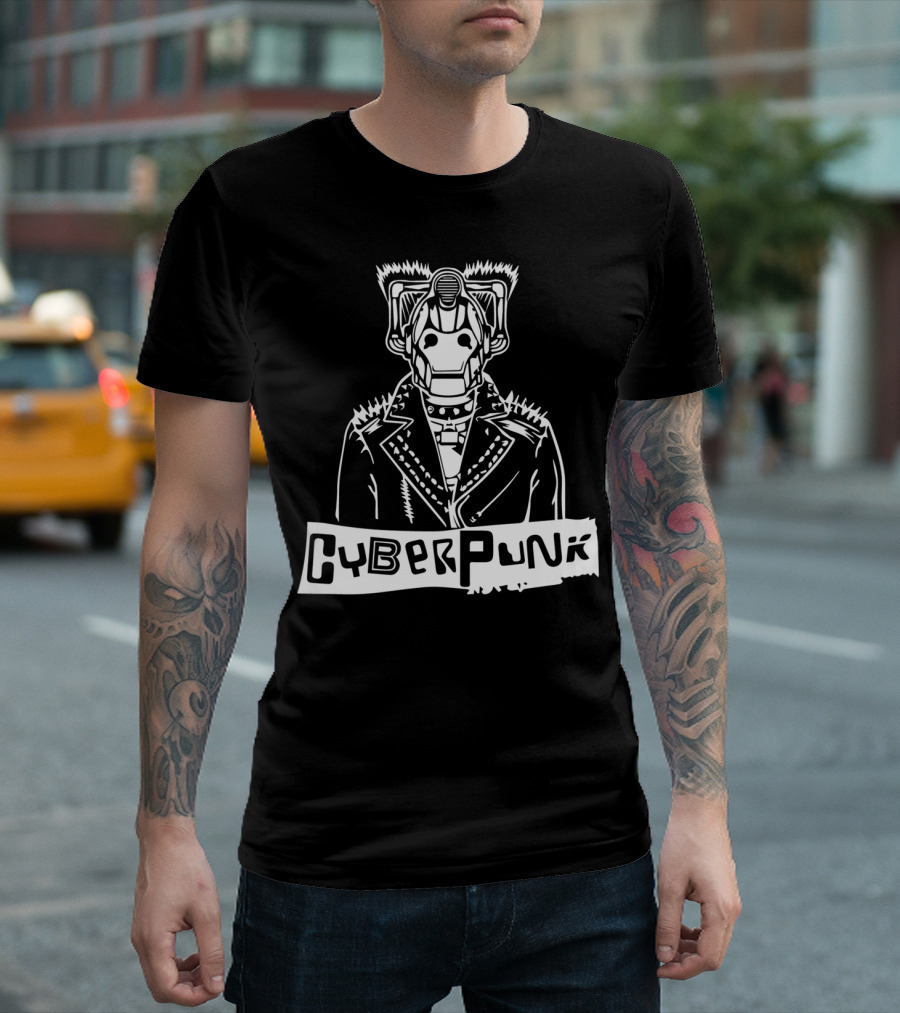 Cyberpunk Futuristic Robot with Spiked Jacket Aesthetic T-Shirt