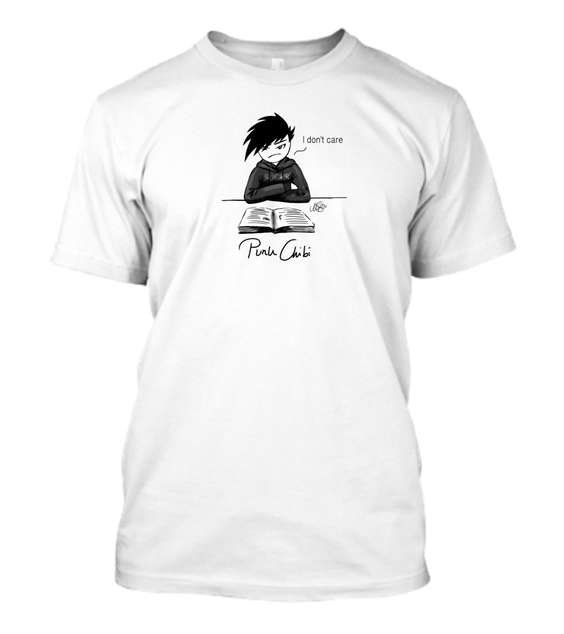 Punk Chibi I Don't Care Hoodie Sketch T-Shirt