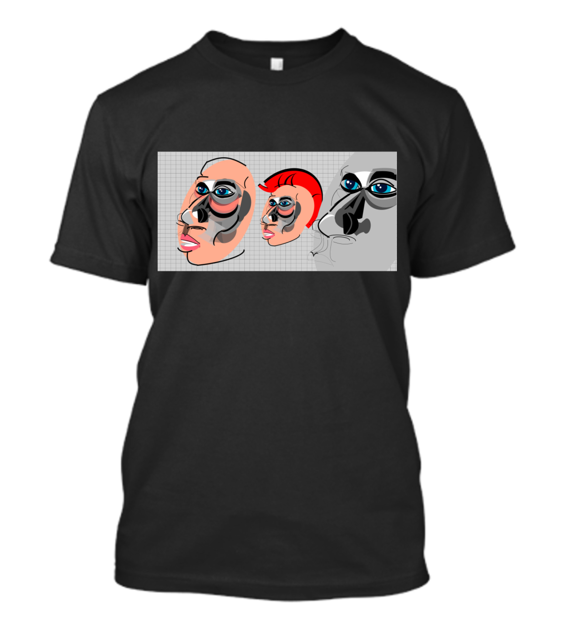 Punk Evolution Abstract Faces With Grid Background T-Shirt
