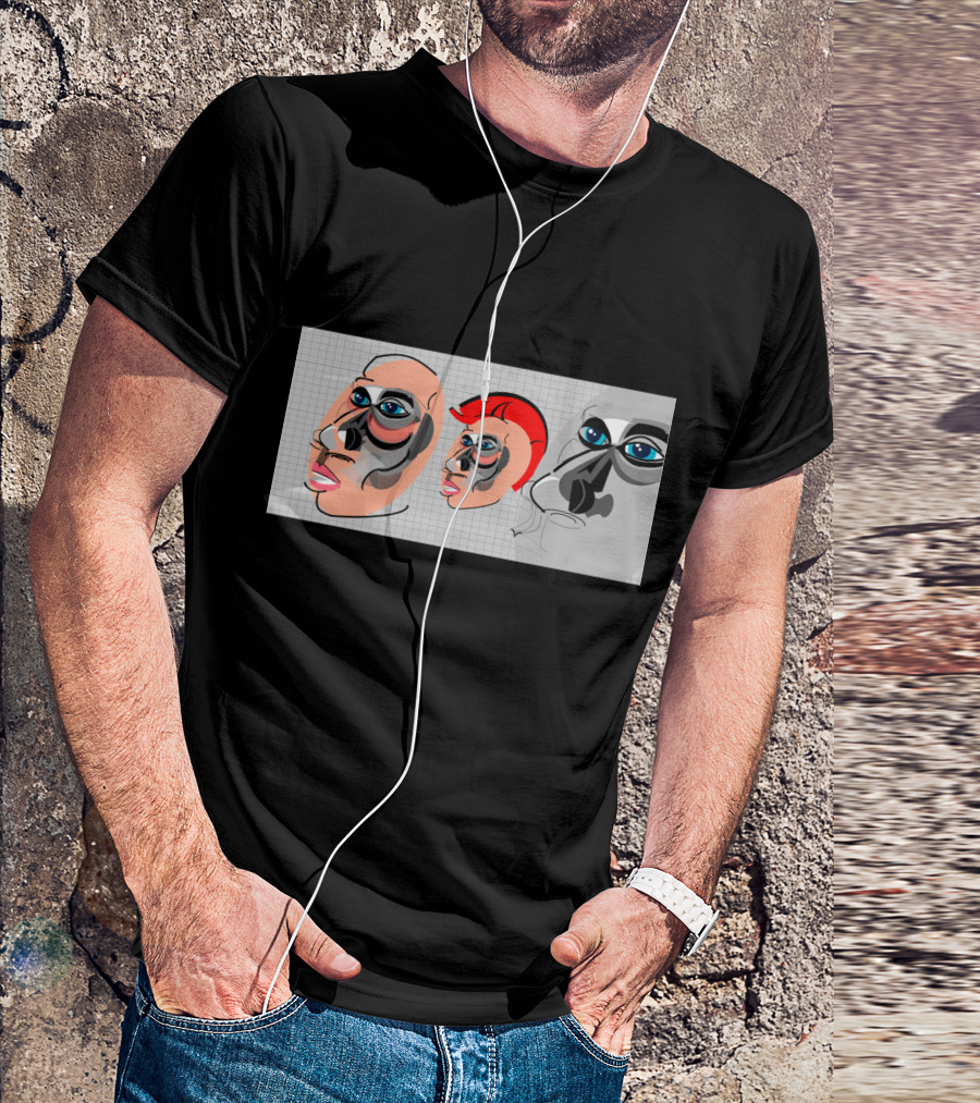 Punk Evolution Abstract Faces With Grid Background T-Shirt