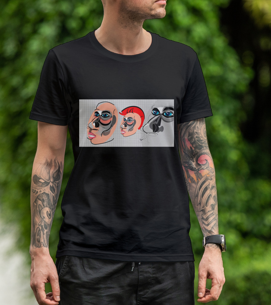 Punk Evolution Abstract Faces With Grid Background T-Shirt