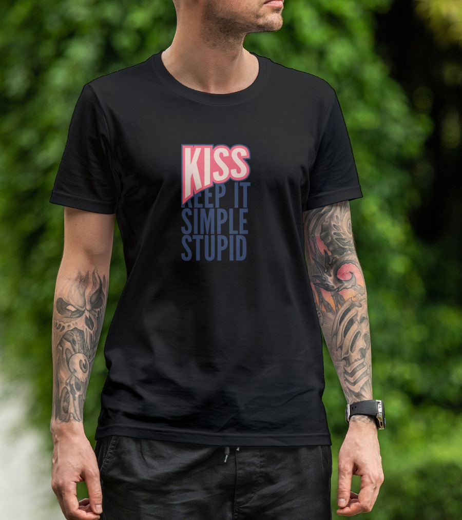 KISS Keep It Simple Stupid Bold Pink And Blue Text T-Shirt