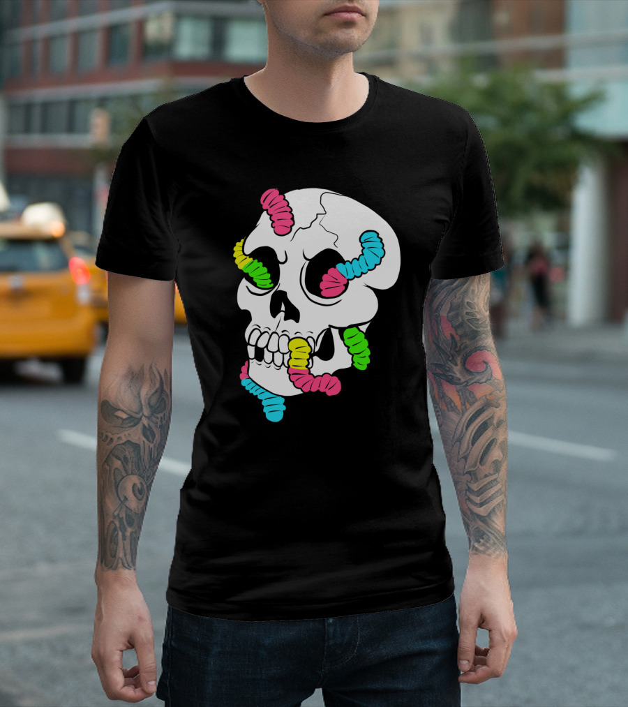Gummy Worms Skull Neon Colors T-Shirt