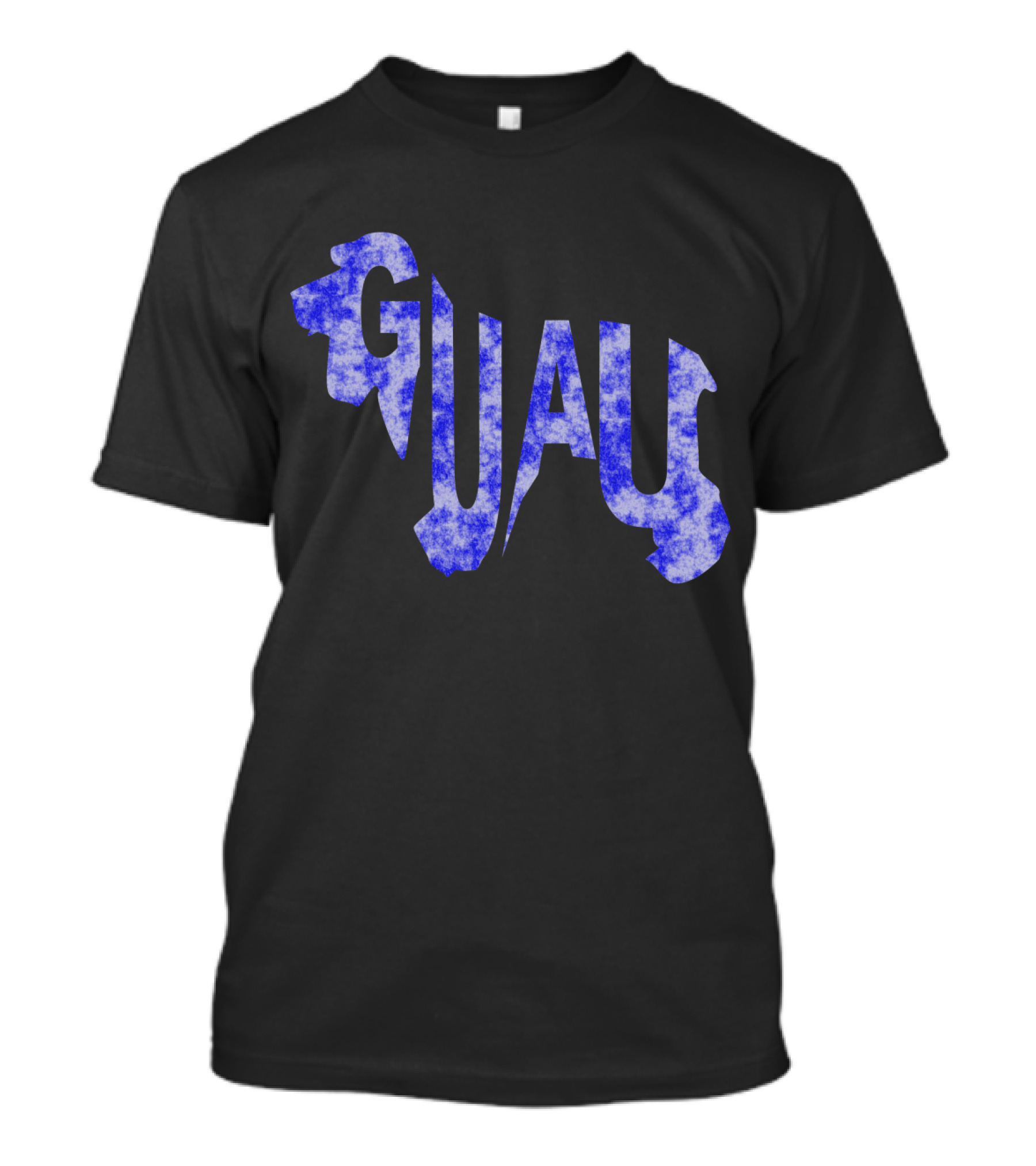 Guau Dog Silhouette Bold Blue Text T-Shirt