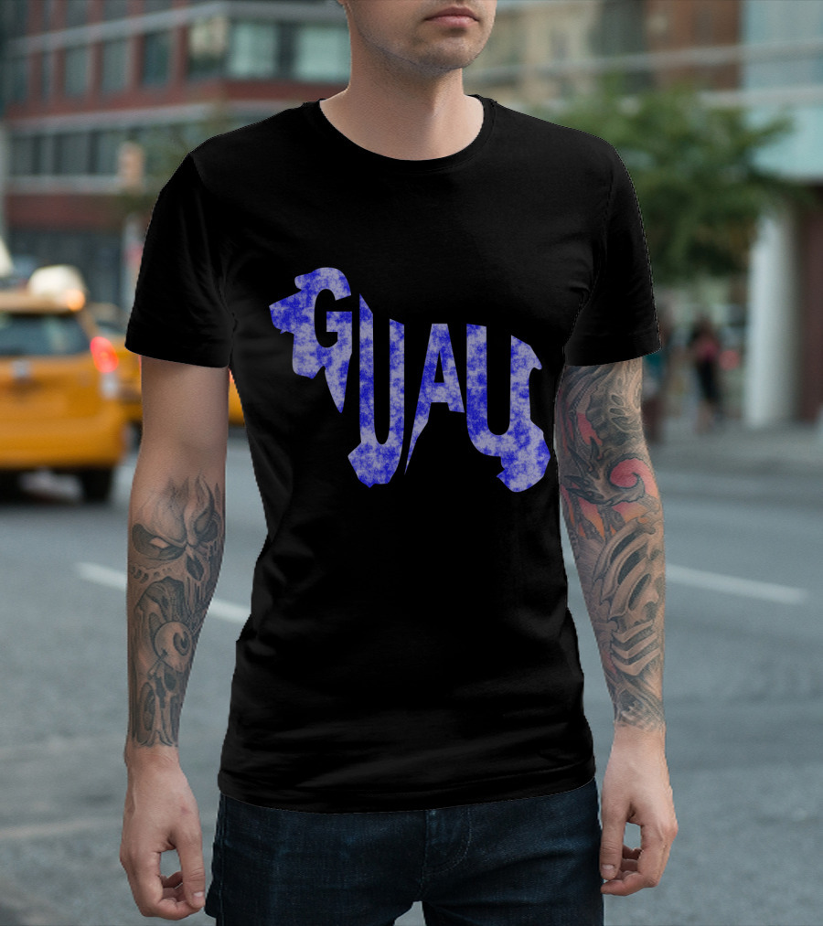 Guau Dog Silhouette Bold Blue Text T-Shirt