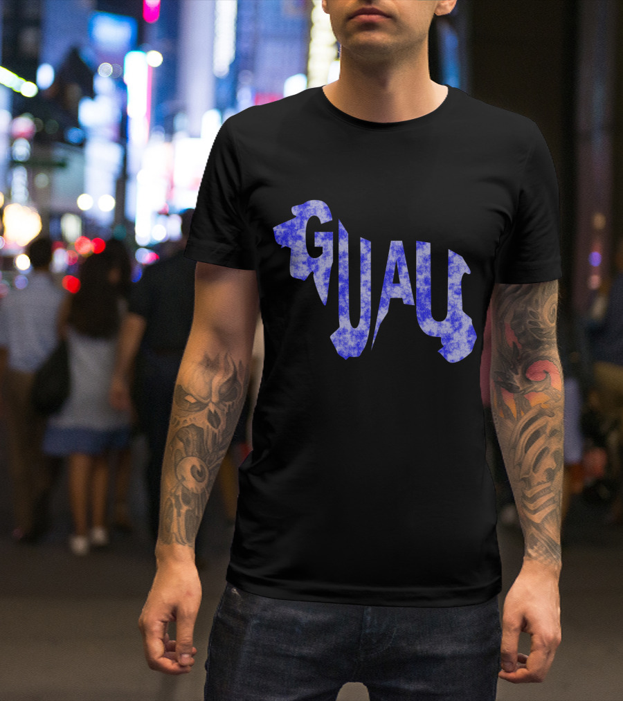 Guau Dog Silhouette Bold Blue Text T-Shirt