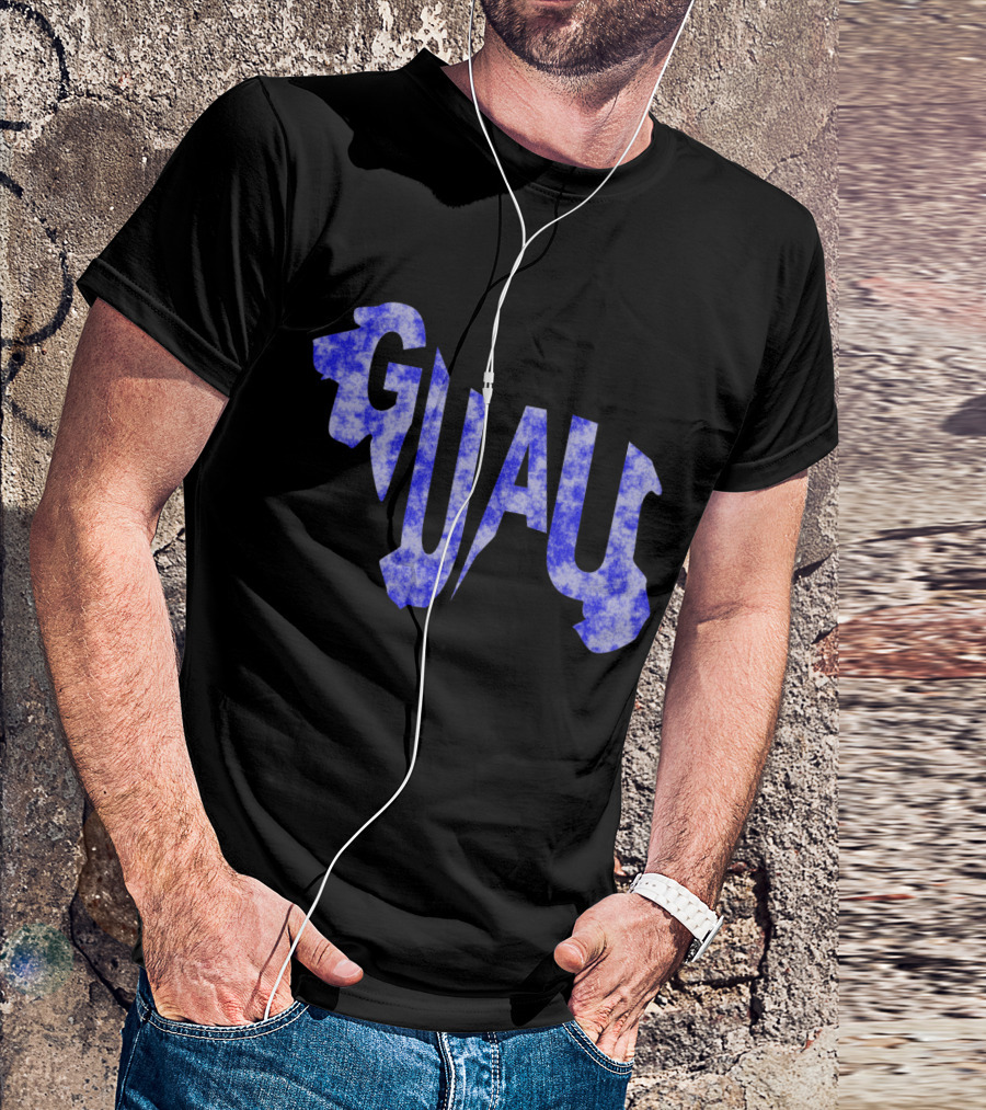 Guau Dog Silhouette Bold Blue Text T-Shirt