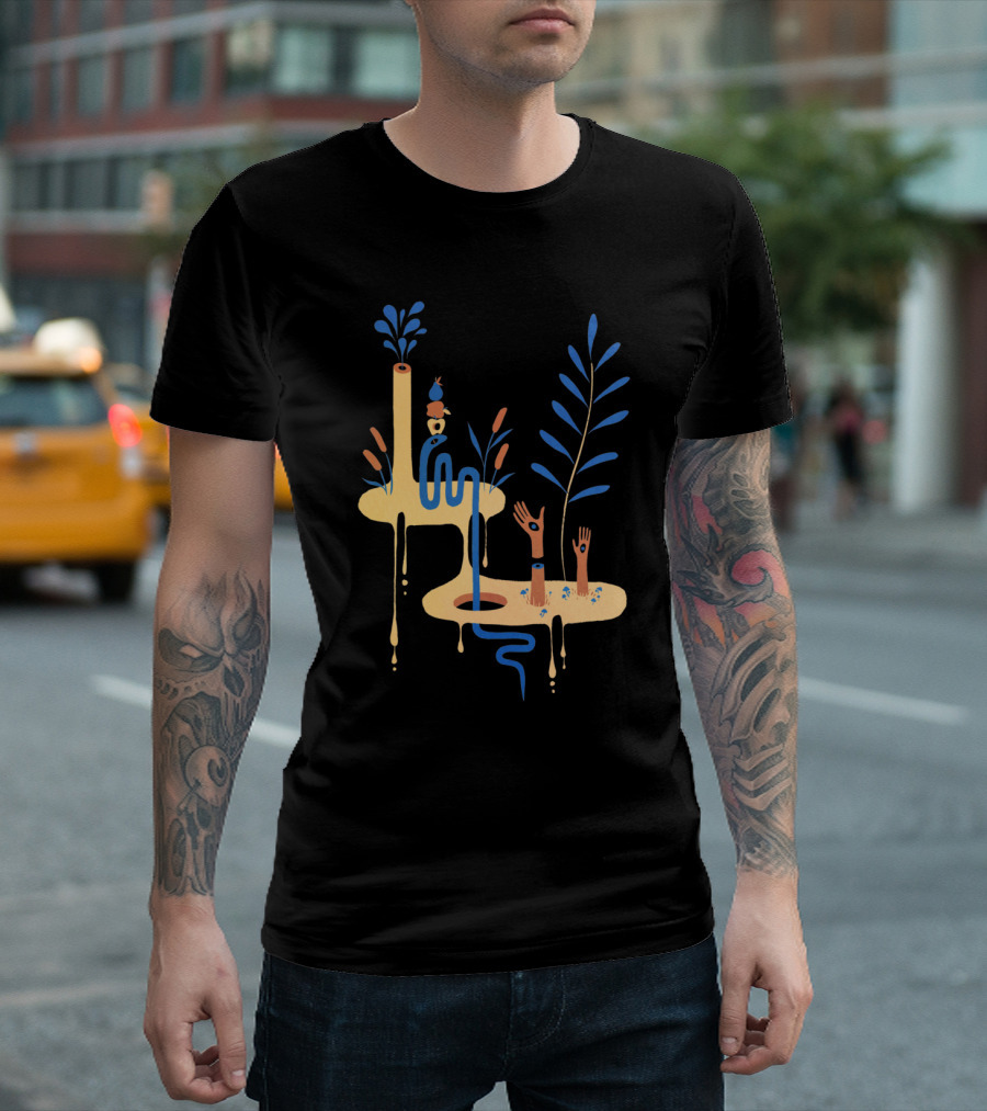 Little Worlds Surreal Nature with Plants and Abstract Hands T-Shirt