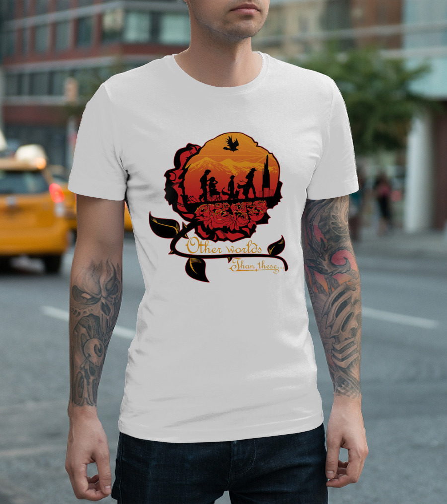 Other Worlds Than These Silhouette Journey with Roses and Mountains T-Shirt
