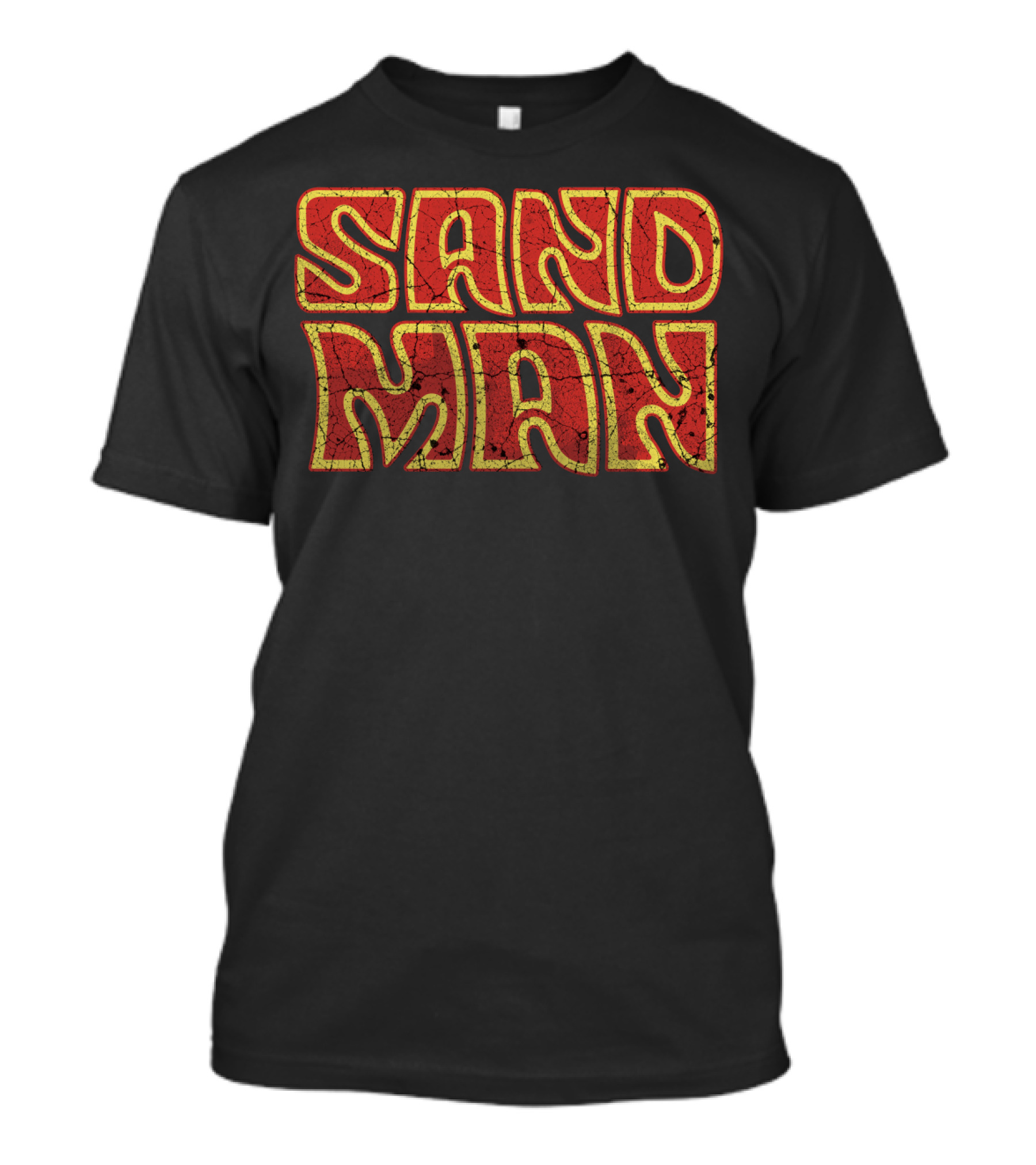 Sandman Vintage Textured Red Yellow Bold Lettering T-Shirt