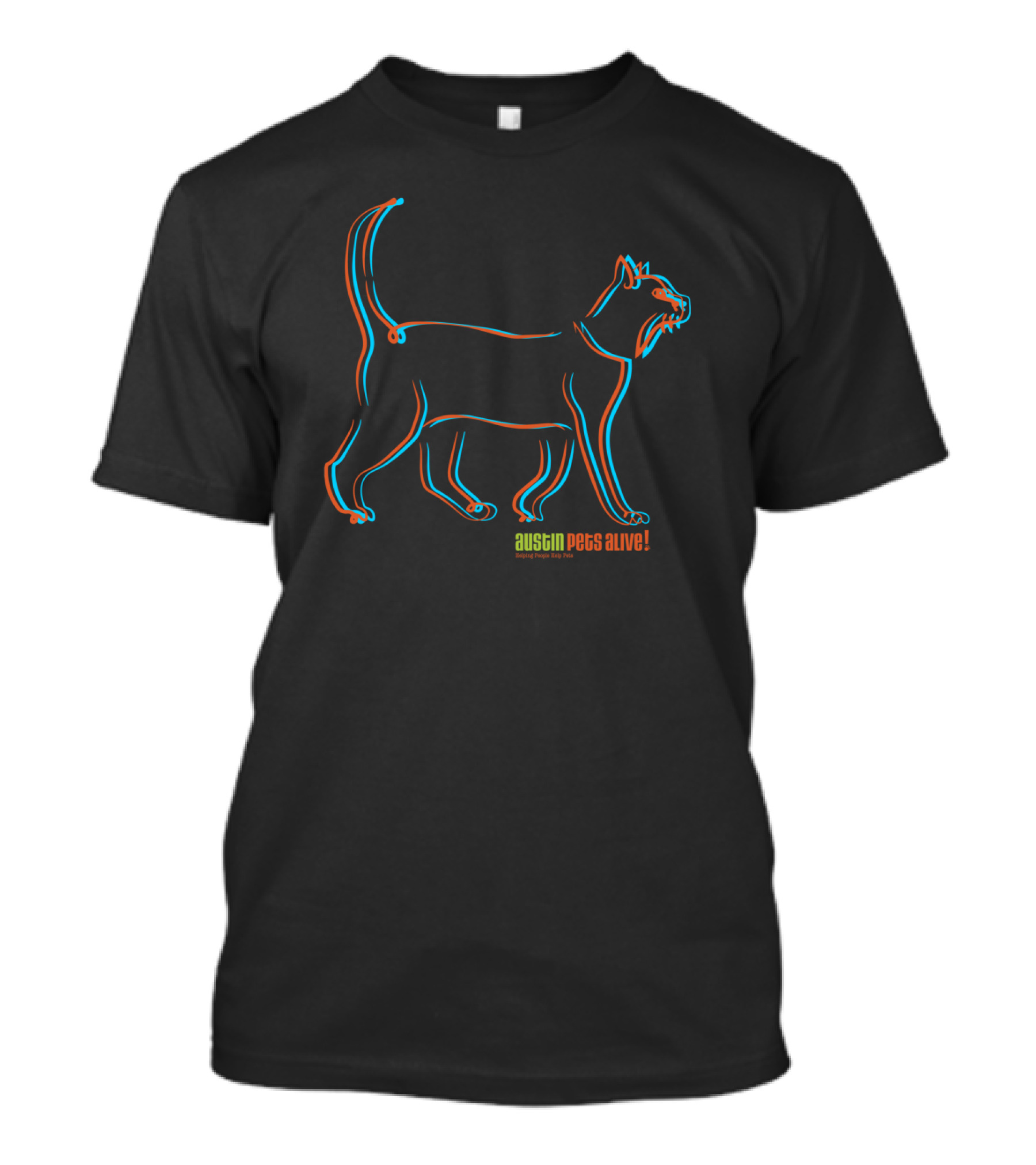 Austin Pets Alive Totally Rad Contour Cat Vibrant Neon Outline T-Shirt