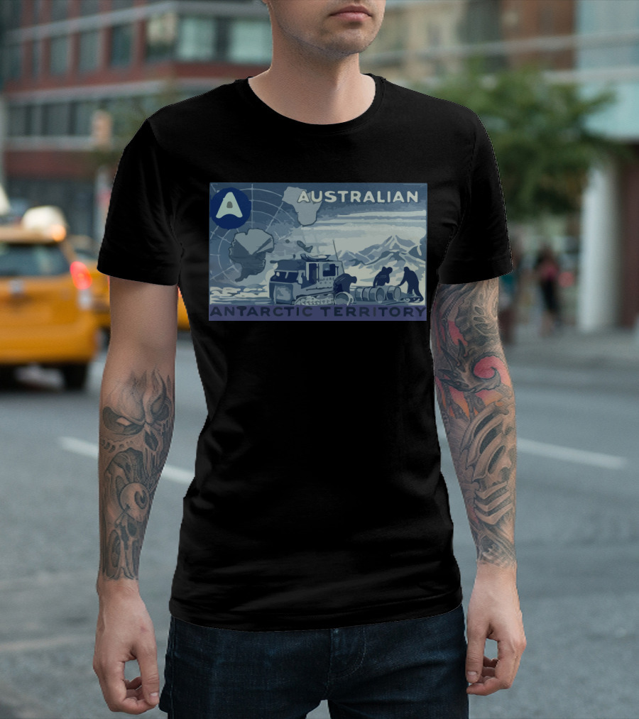 Australian Antarctic Territory Exploration Scene with Sled and Tractor T-Shirt