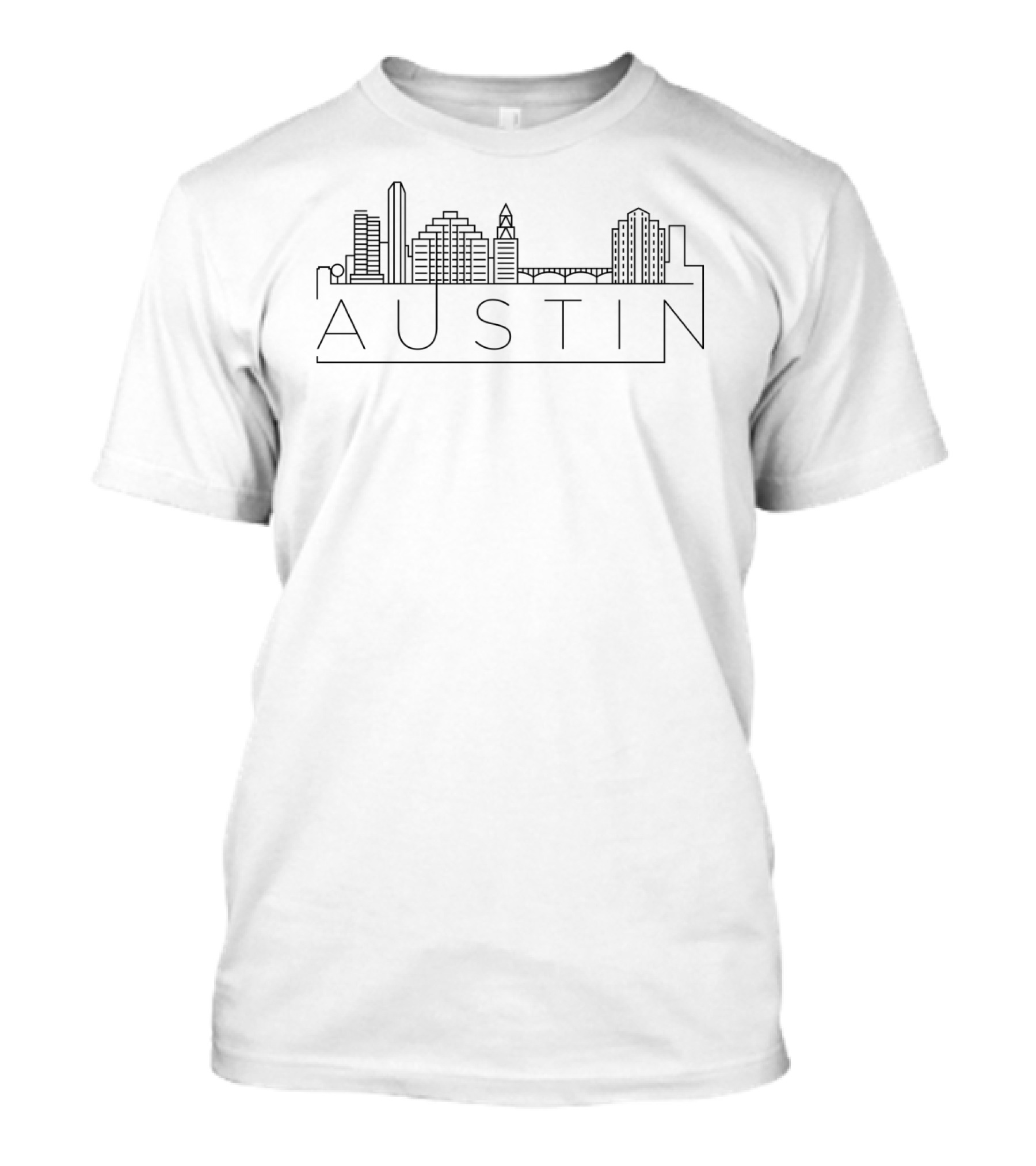 Austin Skyline Outline Silhouette With Iconic Buildings And Minimalist T-Shirt