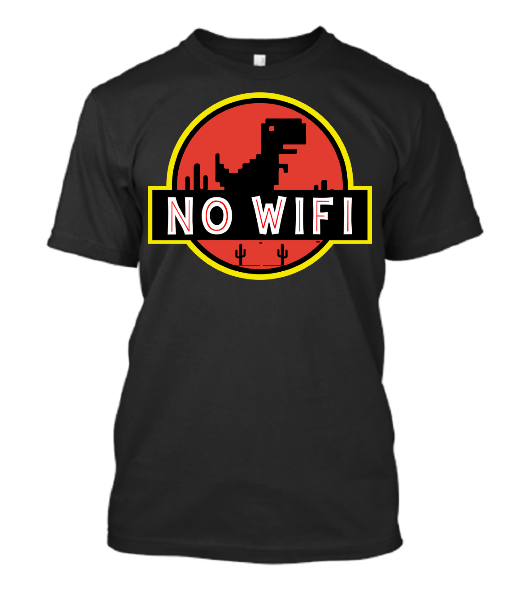 No Wifi Dinosaur With Cactus In Red Circle Retro T-Shirt