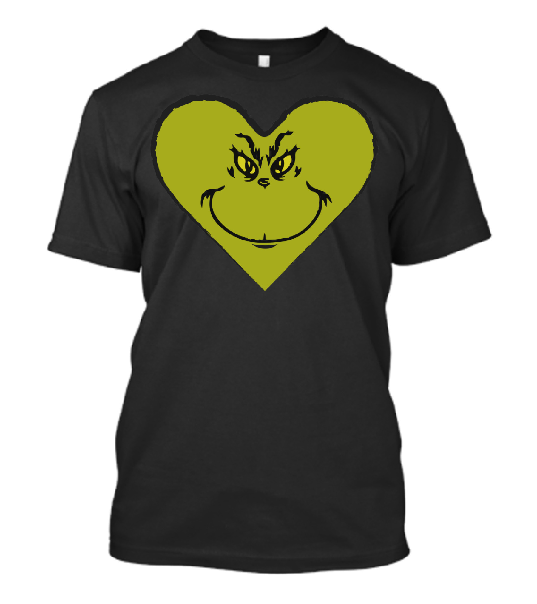 Grinch Heart Face Silhouette In Olive Green T-Shirt