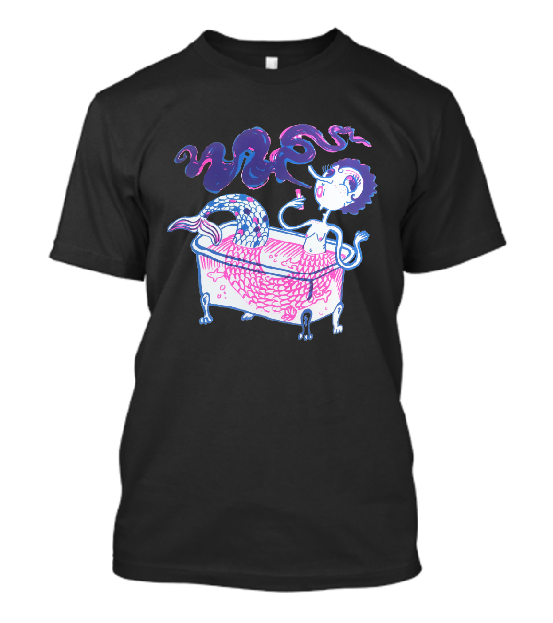 Mermaid Dans Baignoire Bathing Illustration With Pipe And Cosmic Hair T-Shirt