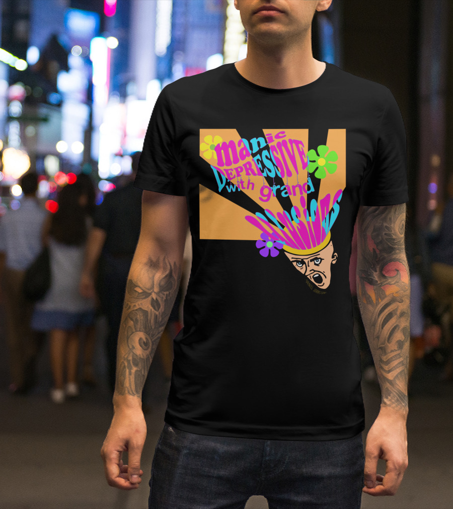 Manic Depressive With Grand Illusions Daniel Johnston Psychedelic Art With Colorful Flowers And Expressive T-Shirt