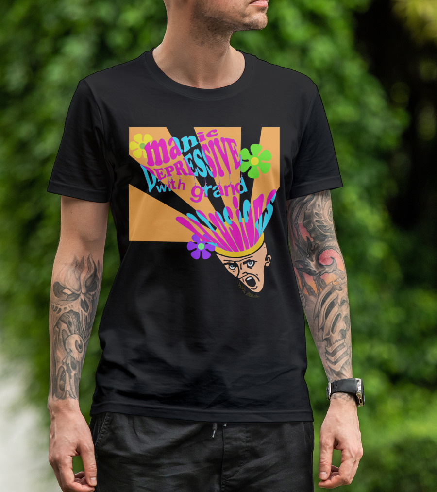Manic Depressive With Grand Illusions Daniel Johnston Psychedelic Art With Colorful Flowers And Expressive T-Shirt