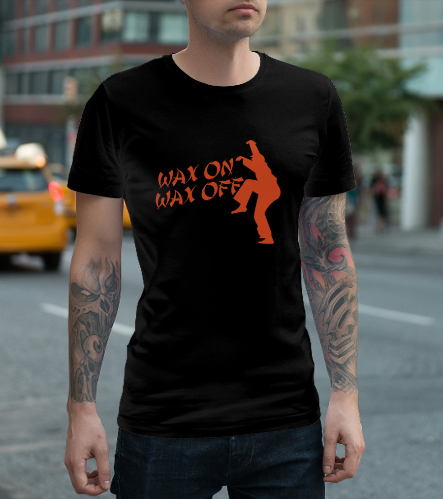 Karate Move Silhouette with Wax On Wax Off Text T-Shirt