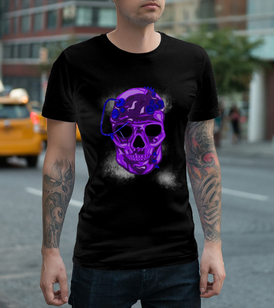 Steampunk Skull With Violet Electro Tech Elements T-Shirt