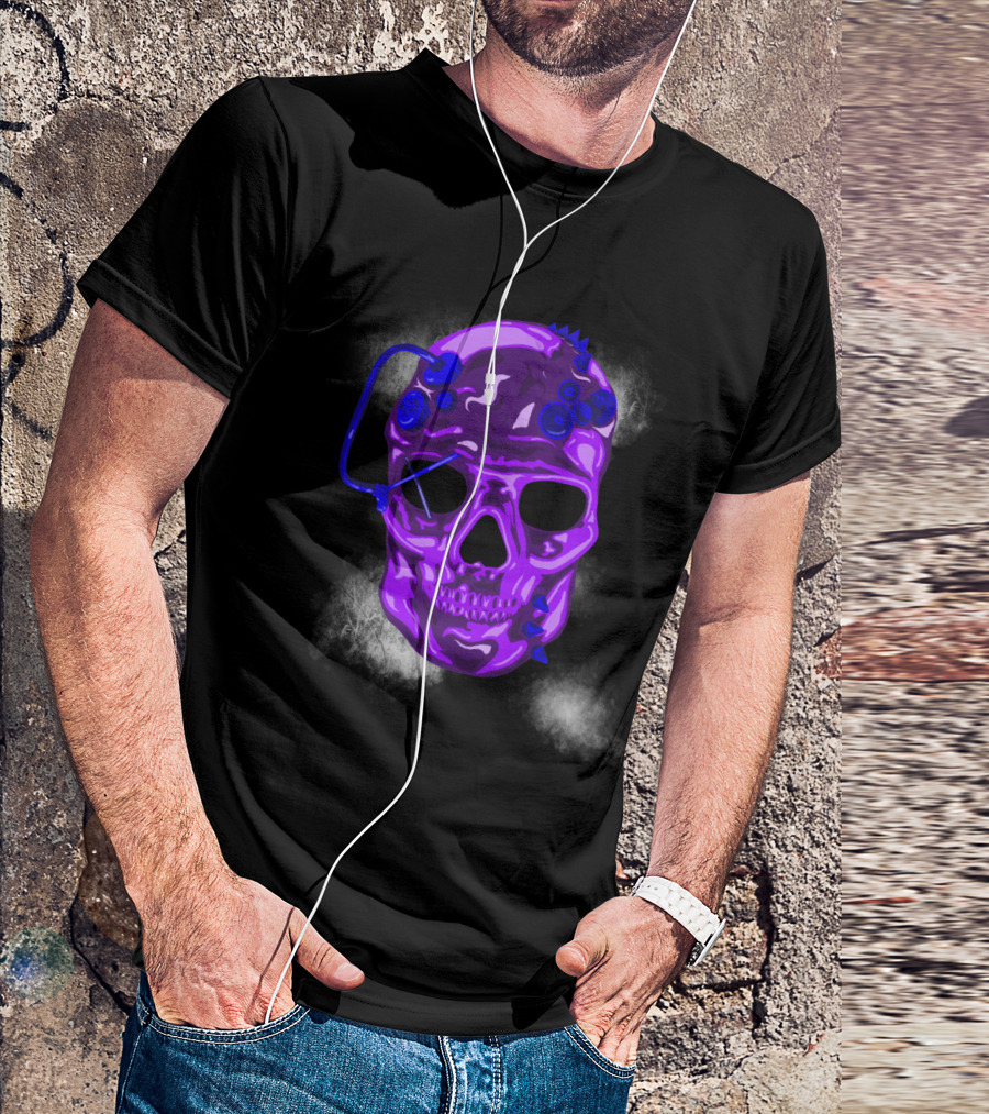 Steampunk Skull With Violet Electro Tech Elements T-Shirt