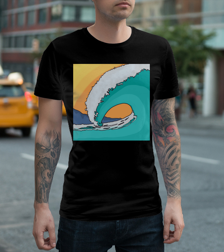 Vintage Surf Art With Retro Ocean Wave And Sunset T-Shirt