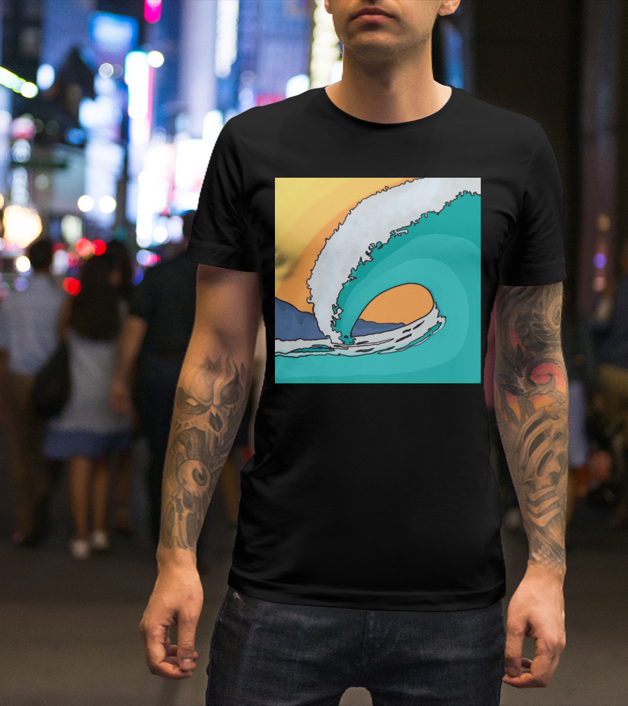 Vintage Surf Art With Retro Ocean Wave And Sunset T-Shirt