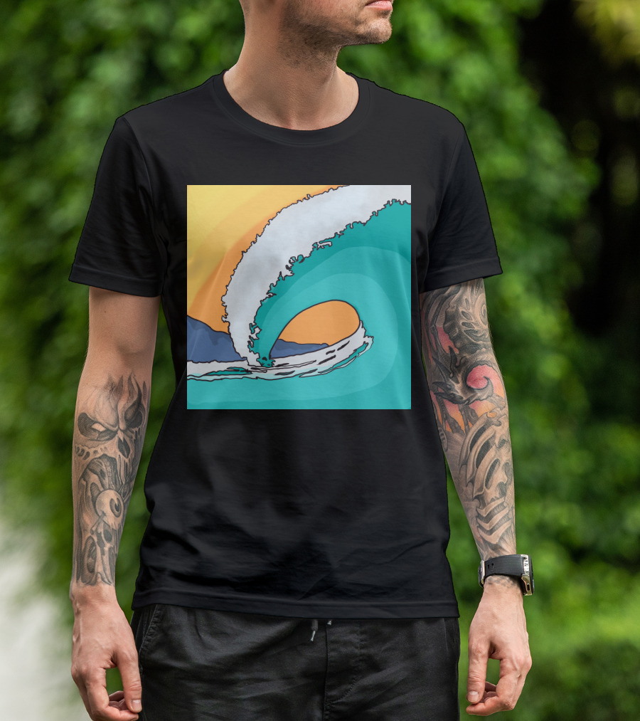 Vintage Surf Art With Retro Ocean Wave And Sunset T-Shirt