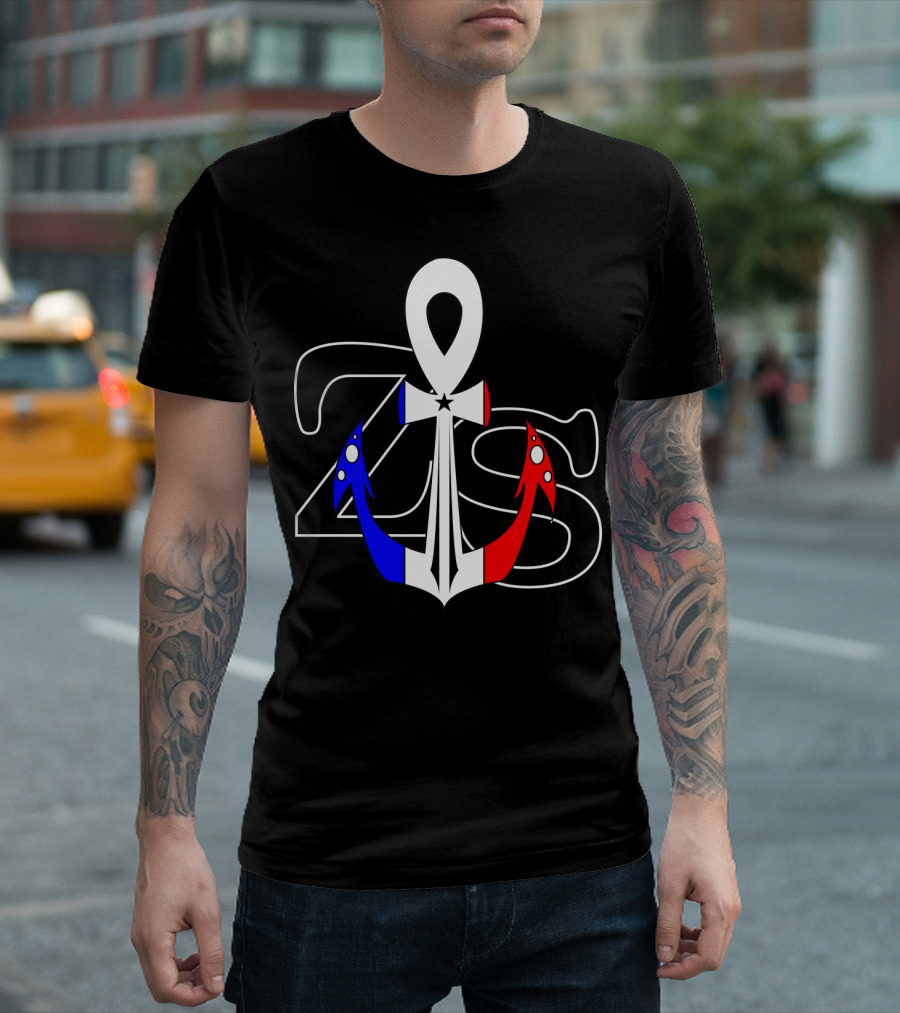 ZS French Flag Anchor Symbol with Zipcode Sailor Elements T-Shirt