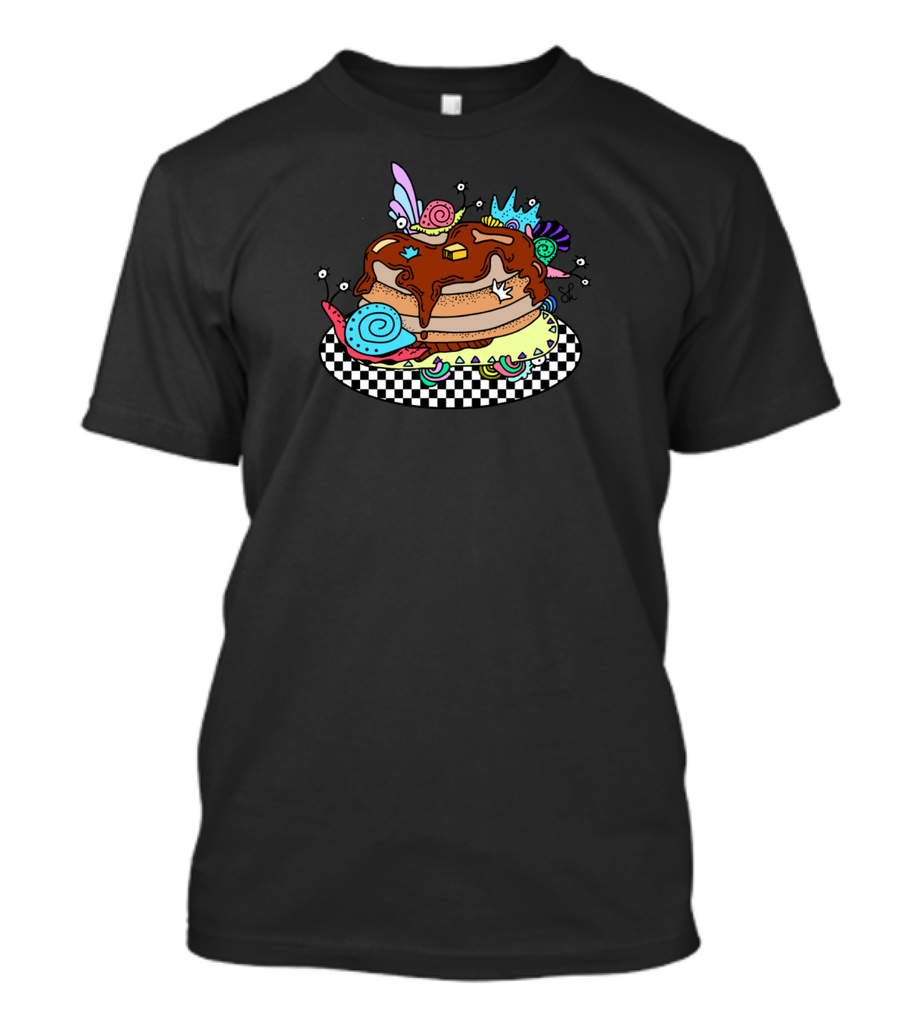 French Pancakes With Colorful Whimsical Snails And Checkered Base T-Shirt