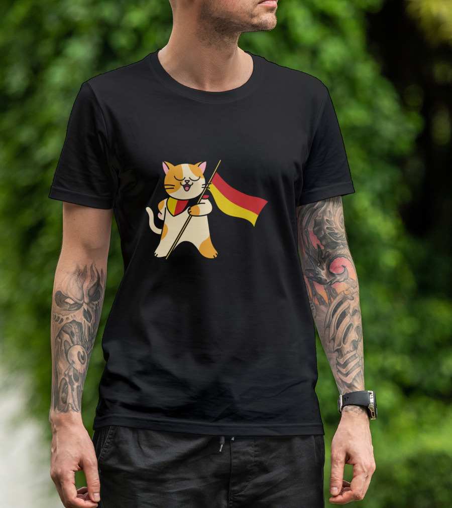 Deutschland Cat Holding German Flag T-Shirt