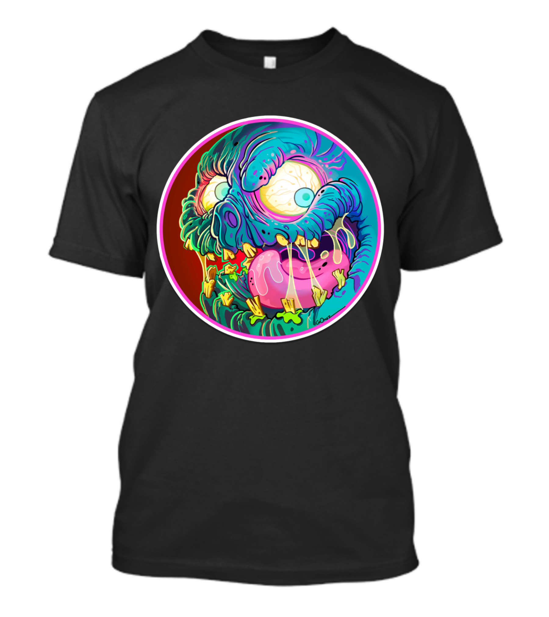 ADULT Gerwyn Neon Zombie Face Bright Cartoon T-Shirt