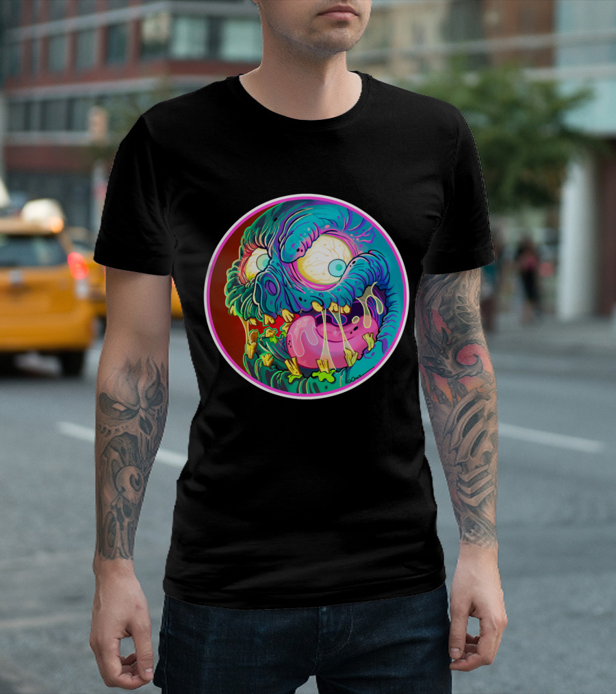 ADULT Gerwyn Neon Zombie Face Bright Cartoon T-Shirt